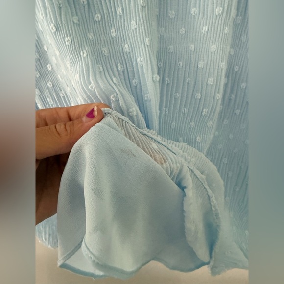 White House Black Market Light Blue Dot Poplin Sheer Lined Blouse Long Sleeve XS - Picture 4 of 9